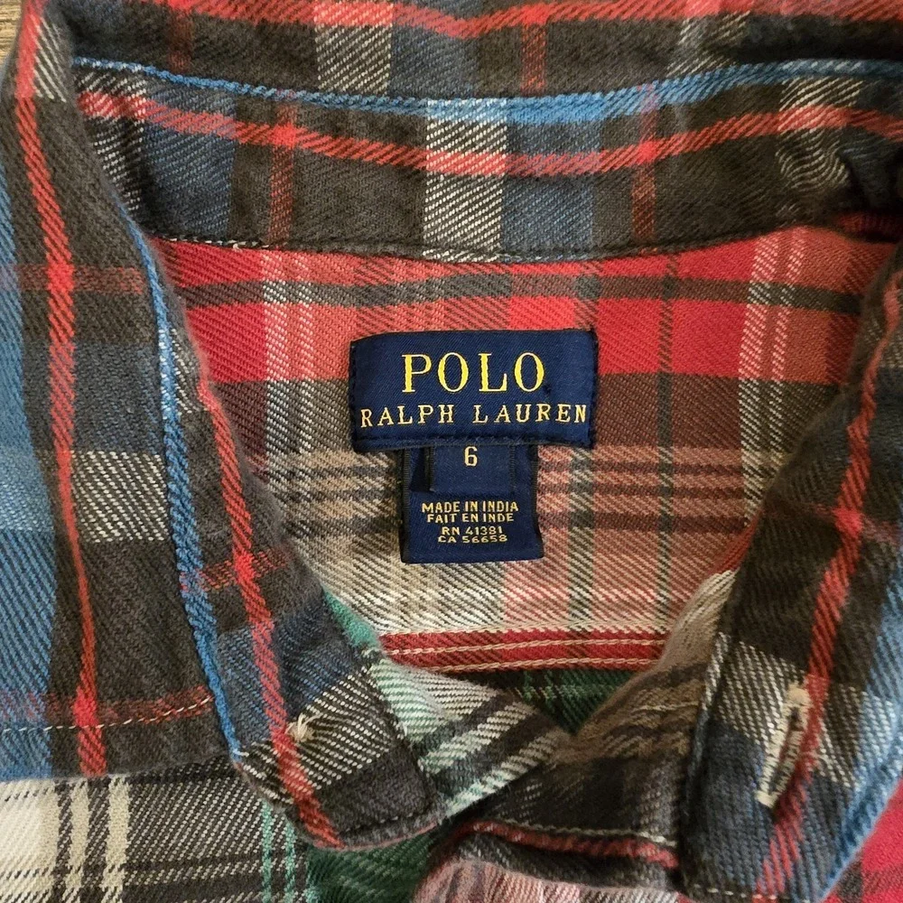 Polo Ralph Lauren‎ Kids Red Plaid Green Button Down Shirt Size 6 Boys Holiday